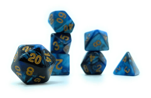 Cobalt Peak Dice - Blue and Black Swirl with Gold Numbers