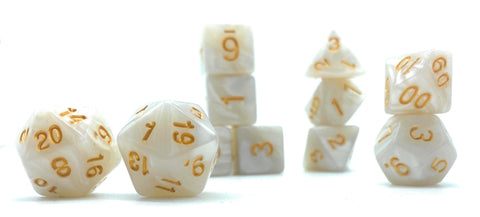 Good Tidings Dice (Super Set) - White Pearlescent with Gold Numbers