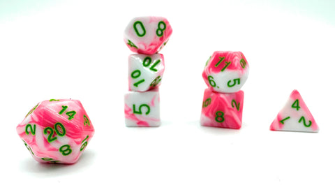Cherry Blossom Dice - Pink and White Swirl with Green Numbers