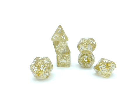Dragon's Eye Dice - Gold Transparent with White Numbers and Glitter