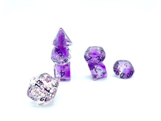 Magic Missile Dice - Purple Transparent with Glitter and Black Numbers