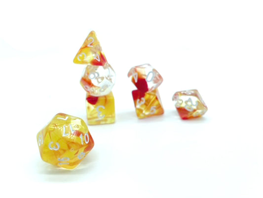 Promethean Fire Dice - Red and Yellow Transparent with White Numbers