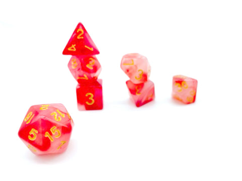 Ruby Gold Dice - Red and White Swirl with Gold Numbers