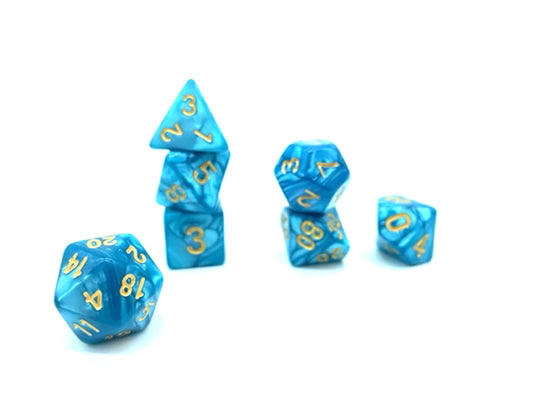 Sacred Oath Dice - Blue Swirl with Gold Numbers
