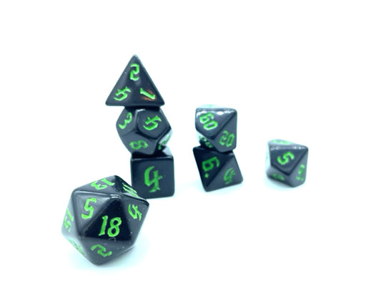 Tannenbaum Dice - Black Opaque with Green Numbers