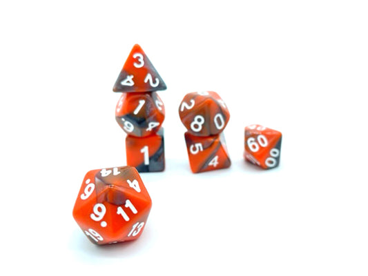 Tempered Magma Dice - Orange and Black Swirl with White Numbers