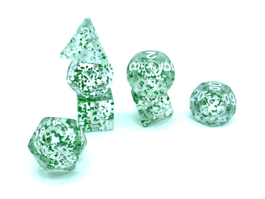 Yuletide Glamour Dice - Light Green Transparent with Glitter and White Numbers