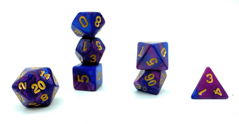 Cupid's Arrow Dice - Dark Blue and Purple Swirl with Gold Numbers