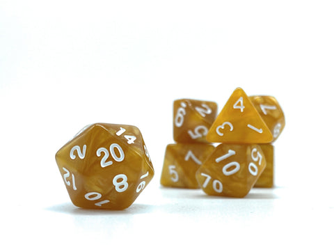 Book Leather Dice - Brown Swirls with White Numbers