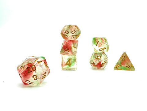Cranberry Foam Dice - Red and Green Transparent with Gold Numbers