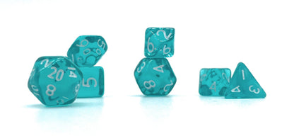 Mini Travel Dice - Teal Translucent with White Numbers
