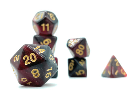 Inner Circle Dice - Red and Black Shimmery with Gold Numbers