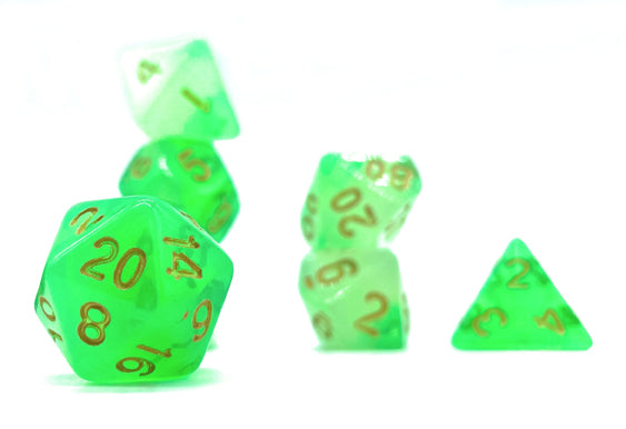 Lucky Gryphon Dice - Green Translucent with Gold Numbers