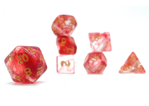 Witchlight Dice - Red Transparent Swirl with Gold Numbers