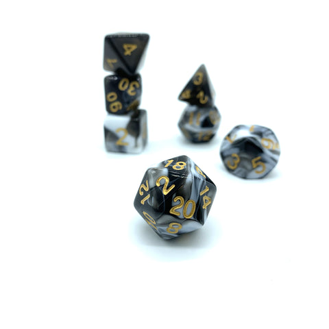 Crawling Claw Dice - Black and White Swirl with Gold Numbers