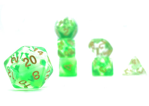 Druid Circle Dice - Green Transparent with Gold Numbers
